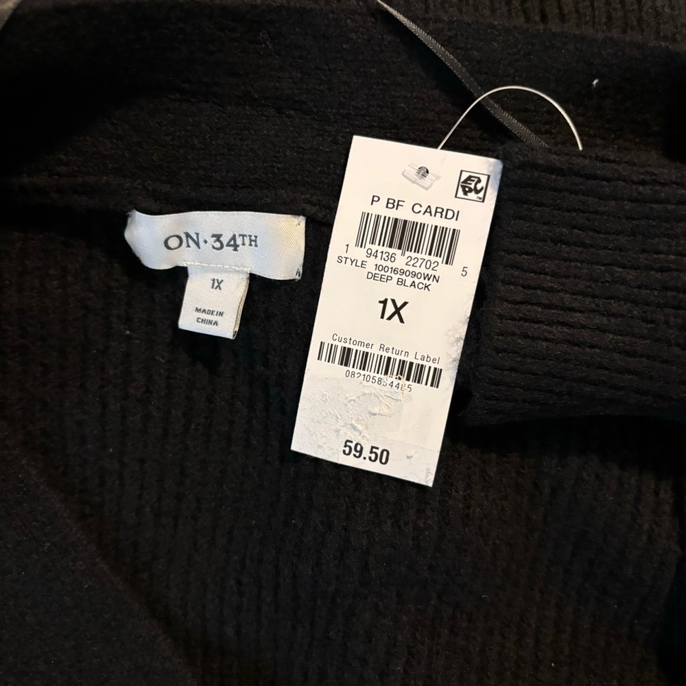 ON 34TH Plus Size Long Patch Chunky Knit Pocket Black Cardigan NWT - Picture 5 of 7